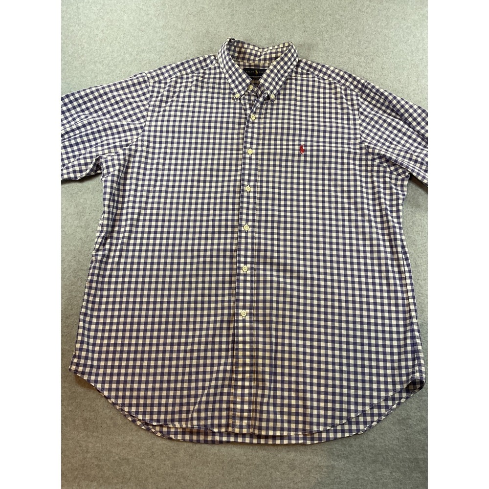 Ralph Lauren Mens XL Classic Fit Gingham Short Sleeve Button Down Shirt  #679